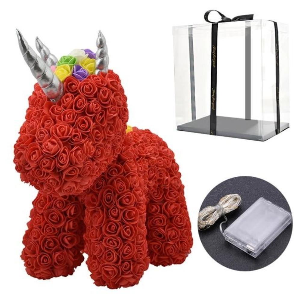 Gorgeous Red Rose Unicorn with LED Light and Gift Box - 40cm