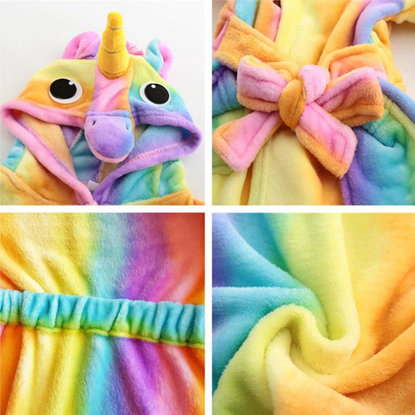 Toy Farm - Colourful Rainbow Striped Unicorn Kids Bathrobe