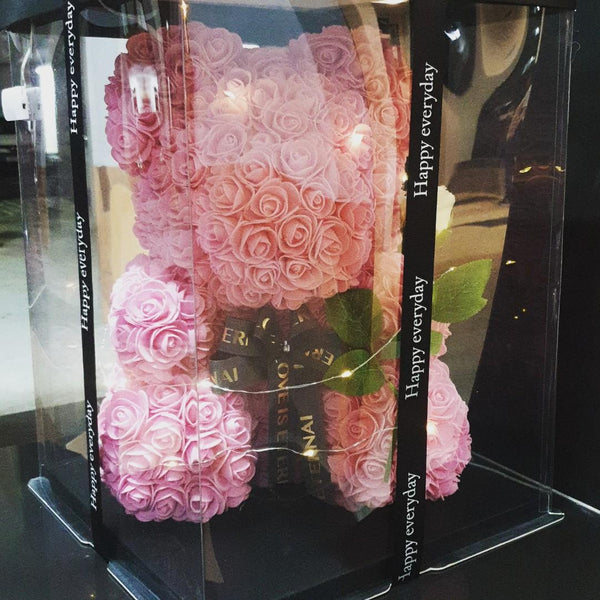 Gorgeous Pink Rose Teddy Bear with LED Light and Gift Box - 40cm