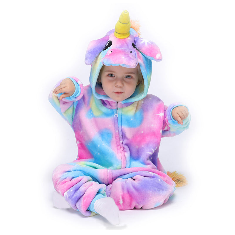 Toy Farm Unisex Animal Pyjamas - Rainbow Unicorn with Sparkling Stars Baby Onesie (Cosplay / Nightwear / Halloween / Carnival / Novelty Costume)