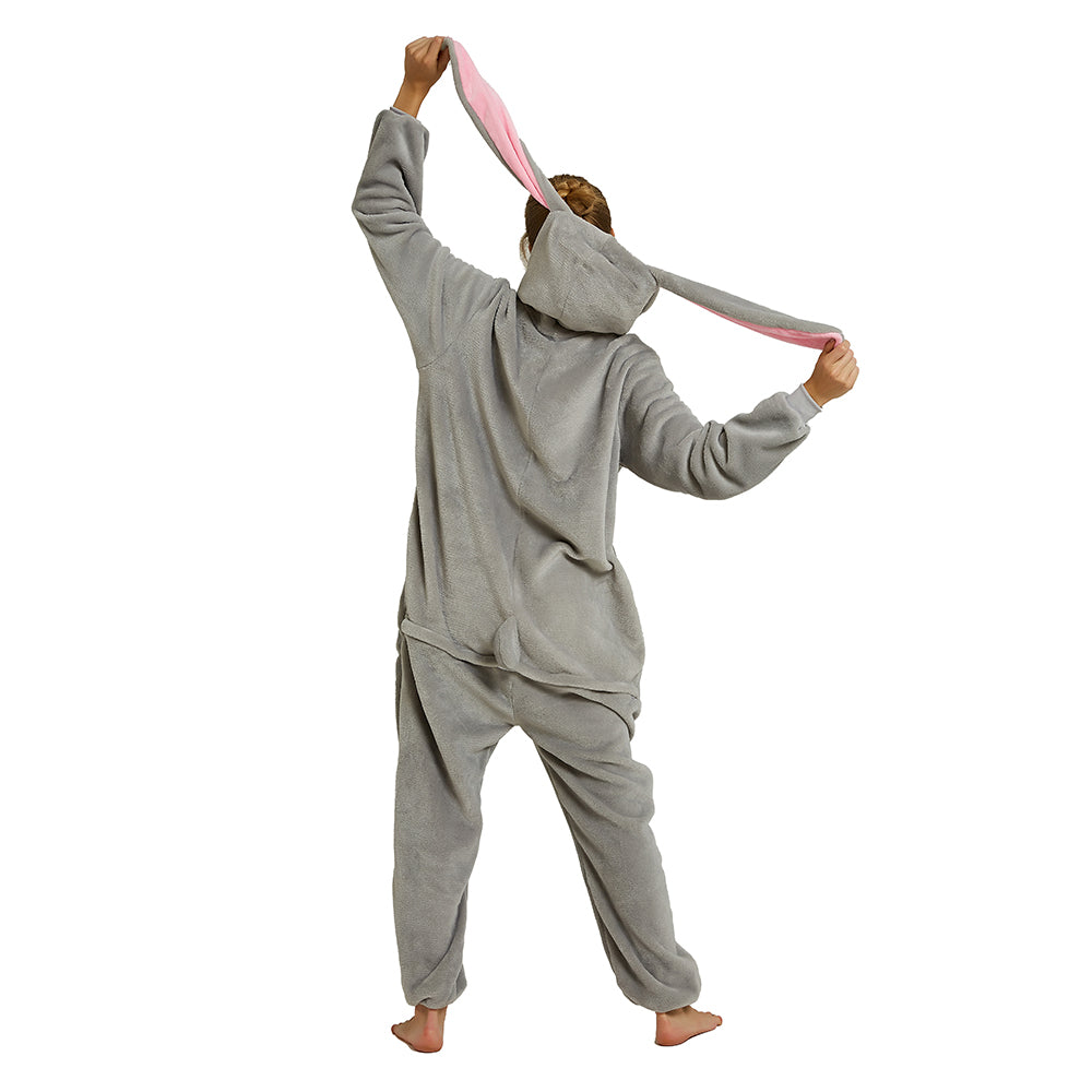 Toy Farm Unisex Animal Pyjamas - Big-Ear Grey Bunny Adult Onesie (Cosplay / Nightwear / Halloween / Carnival / Novelty Costume)