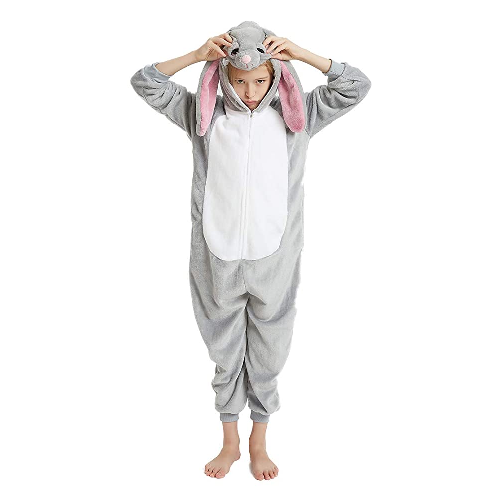 Toy Farm Unisex Animal Pyjamas - Big-Ear Grey Bunny Kids Onesie (Cosplay / Nightwear / Halloween / Carnival / Novelty Costume)
