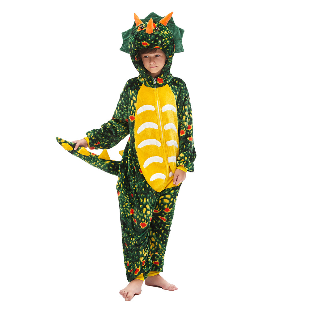 Toy Farm Unisex Animal Pyjamas - Green Triceratops Dinosaur Kids Onesie (Cosplay / Nightwear / Halloween / Carnival / Novelty Costume)
