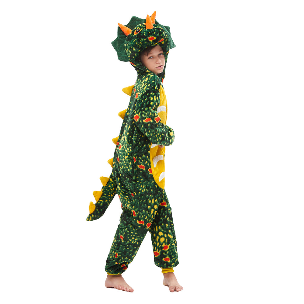 Toy Farm Unisex Animal Pyjamas - Green Triceratops Dinosaur Kids Onesie (Cosplay / Nightwear / Halloween / Carnival / Novelty Costume)