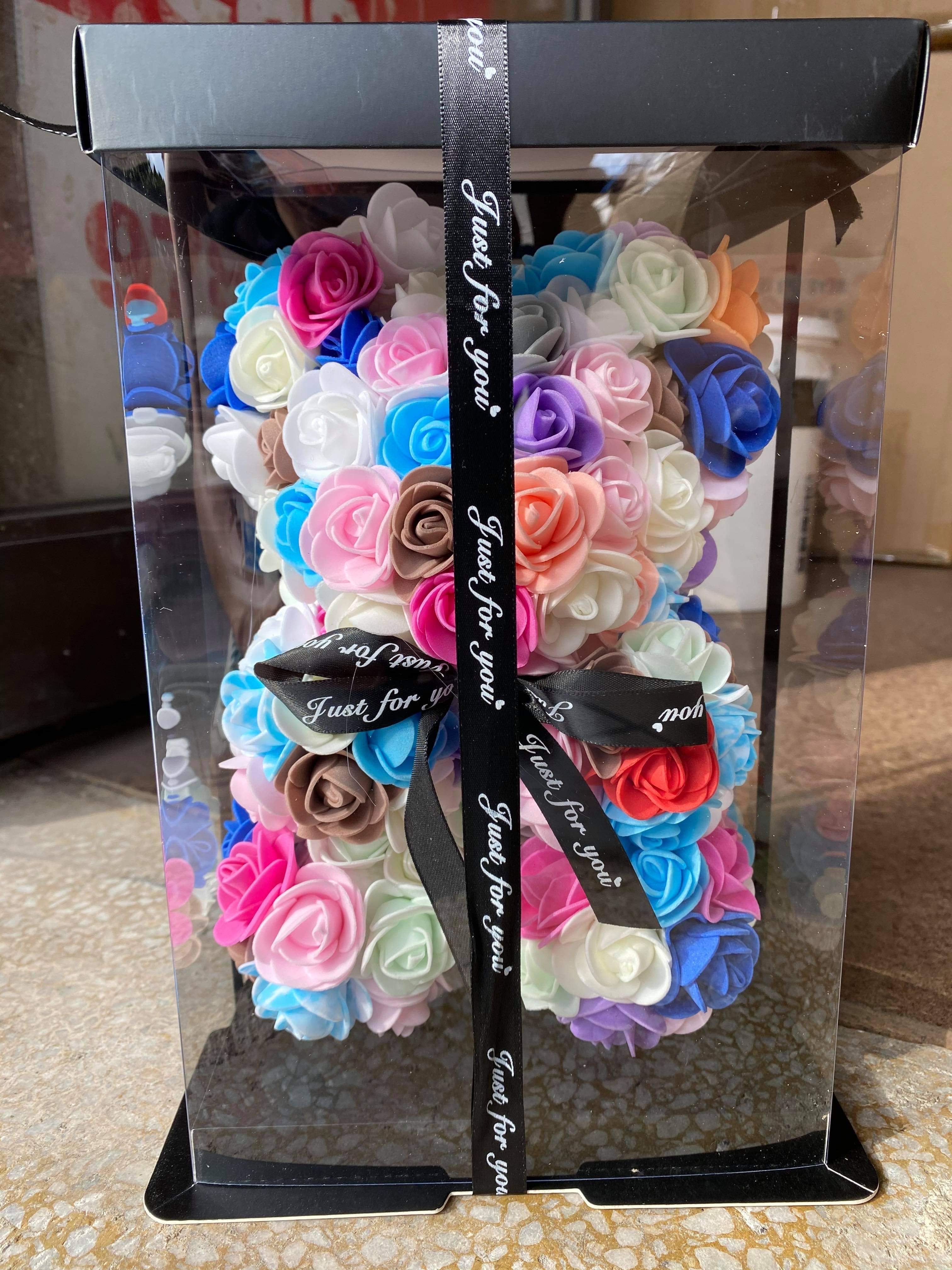 Gorgeous Multicolor Rose Teddy Bear 2 with Gift Box - 25cm