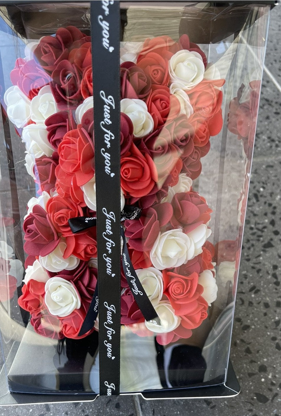 Gorgeous Red n White Rose Teddy Bear with Gift Box - 25cm