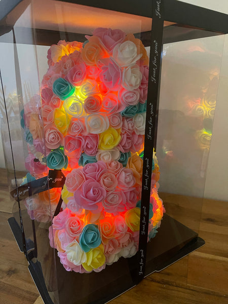 Gorgeous Warm Rainbow Rose Teddy Bear with LED Light and Gift Box - 40cm