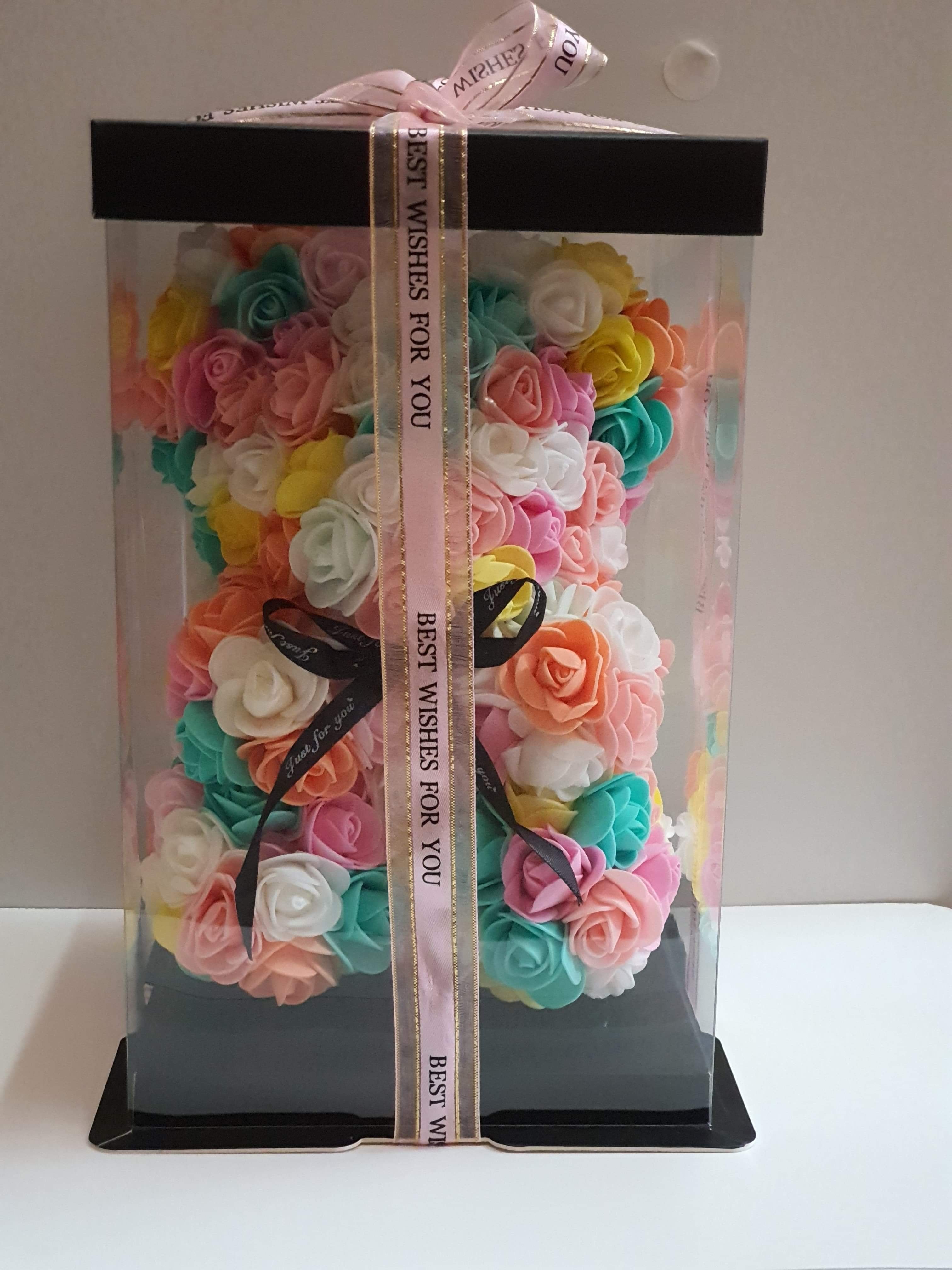 Gorgeous Colorful Rose Teddy Bear with Gift Box - 25cm