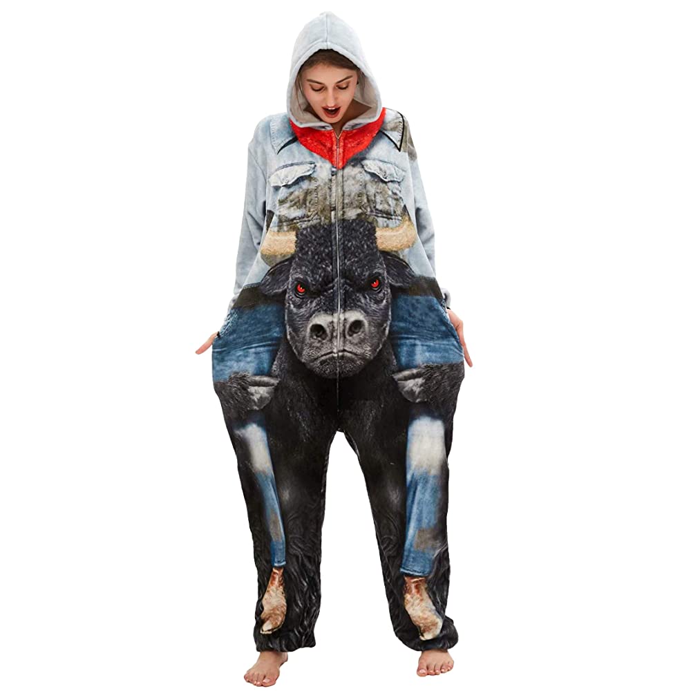 Toy Farm Unisex Animal Pyjamas - Minotaur Adult Onesie (Cosplay / Nightwear / Halloween / Carnival / Novelty Costume)