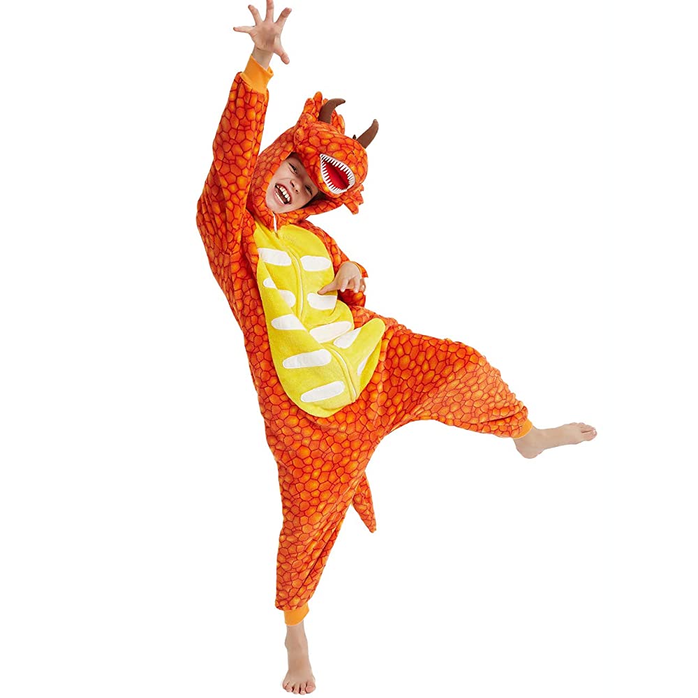 Toy Farm Unisex Animal Pyjamas - Orange Triceratops Dinosaur Kids Onesie (Cosplay / Nightwear / Halloween / Carnival / Novelty Costume)