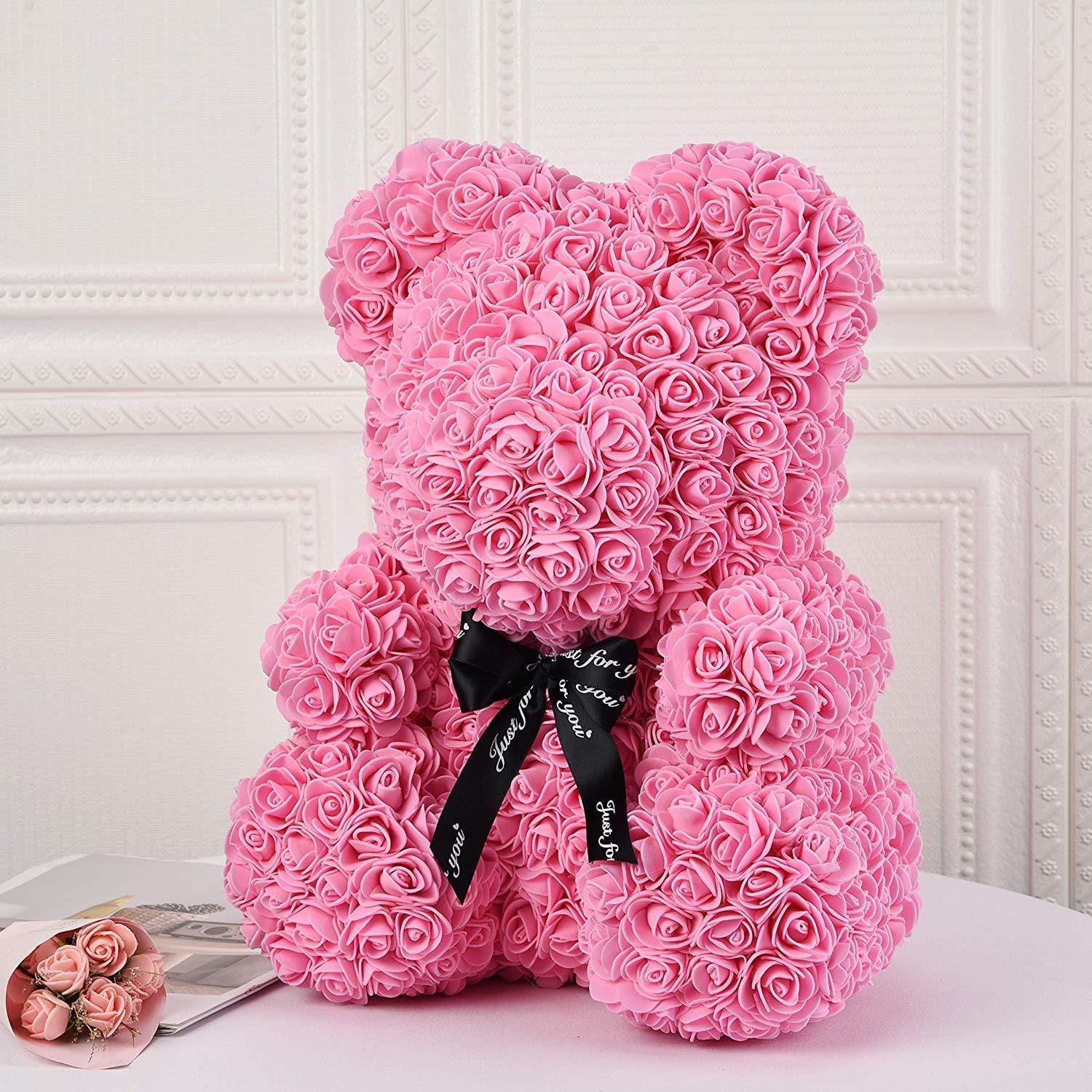 Gorgeous Pink Rose Teddy Bear with LED Light and Gift Box - 40cm