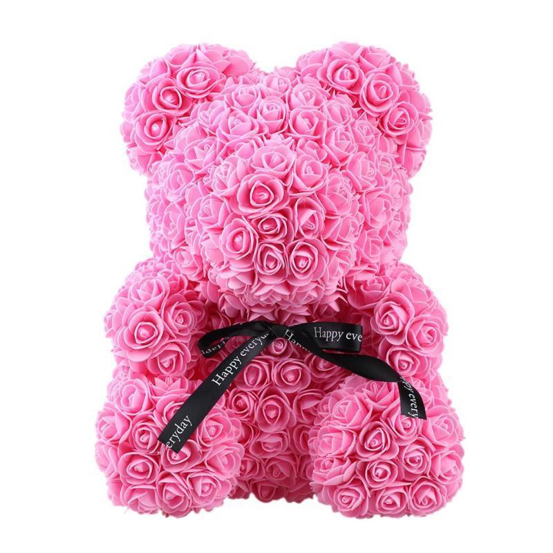 Gorgeous Pink Rose Teddy Bear with Gift Box - 25cm