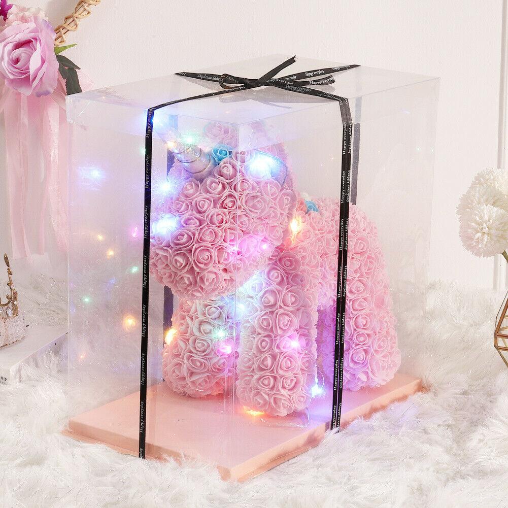 Gorgeous Pink Rose Unicorn with LED Light and Gift Box - 40cm