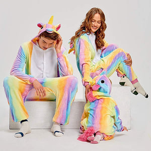 Onesie World Unisex Animal Pyjamas - Rainbow-Stripes Unicorn Adult (Cosplay / Nightwear Halloween