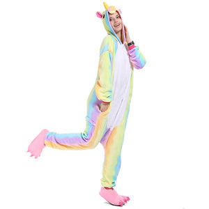 Onesie World Unisex Animal Pyjamas - Rainbow-Stripes Unicorn Adult (Cosplay / Nightwear Halloween