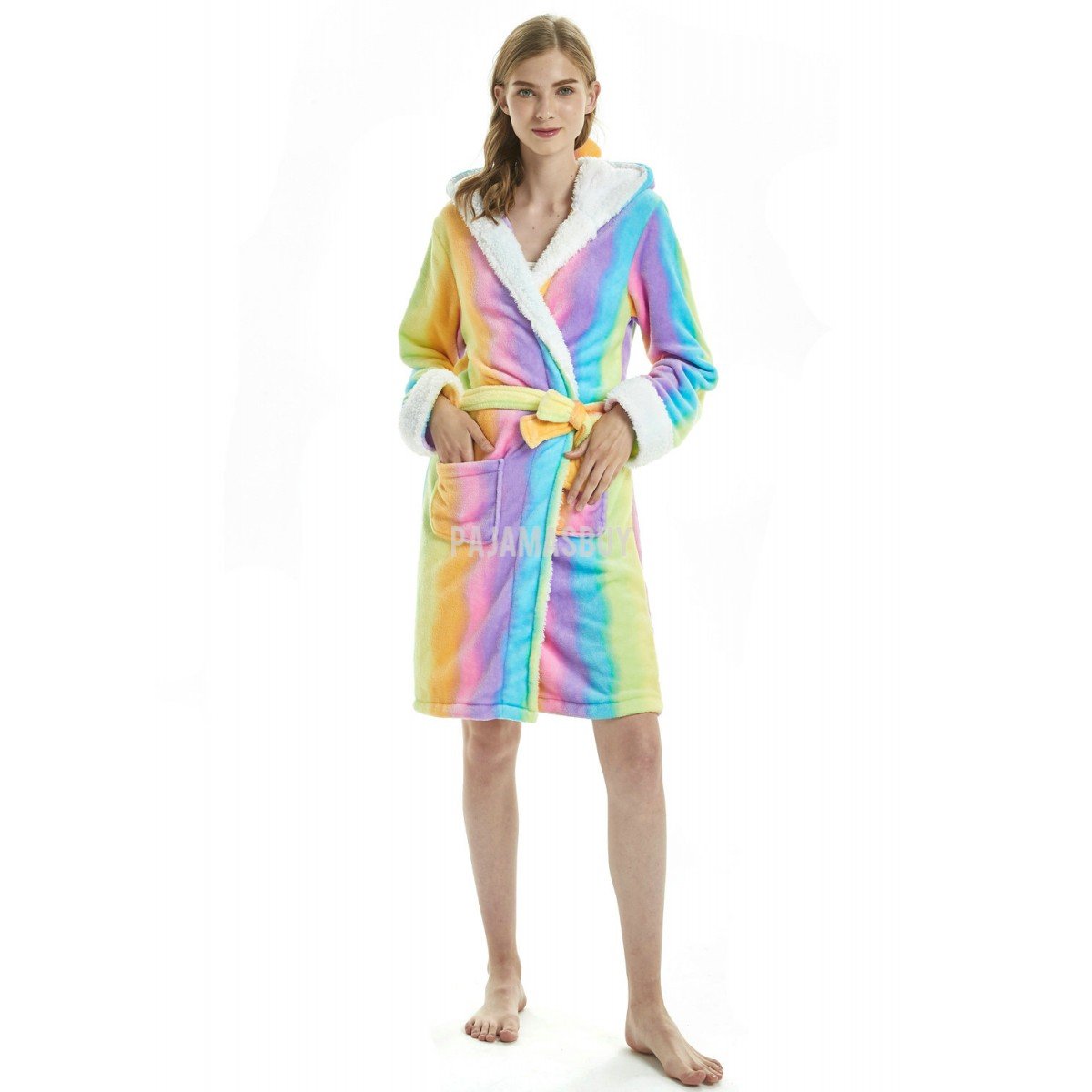 Onesie World Unisex Animal Pyjamas - Colourful Rainbow Striped Unicorn Adult Bathrobe (Cosplay /