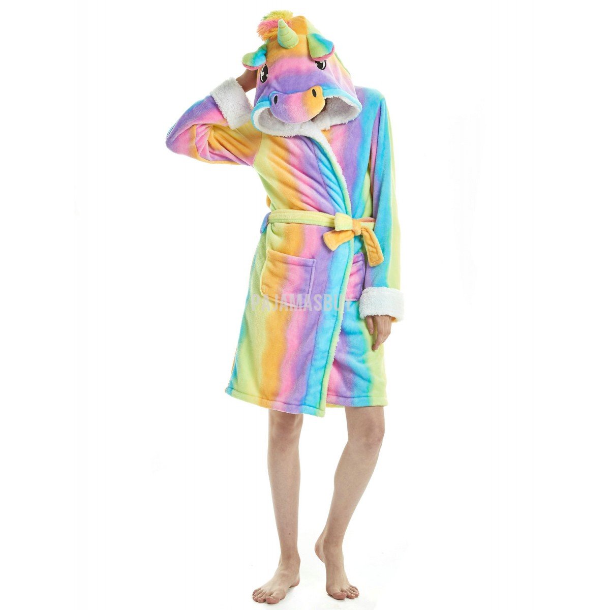 Onesie World Unisex Animal Pyjamas - Colourful Rainbow Striped Unicorn Adult Bathrobe (Cosplay /