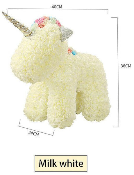 Gorgeous White Rose Unicorn with LED Light and Gift Box - 40cm