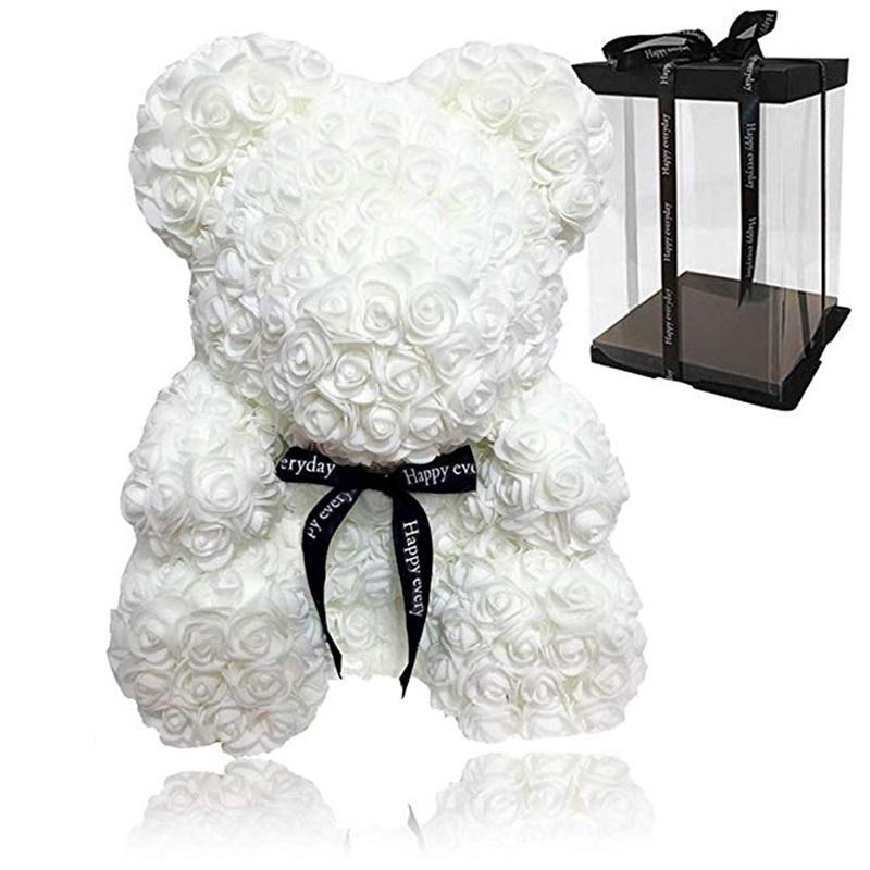 Gorgeous White Rose Teddy Bear with Gift Box - 25cm