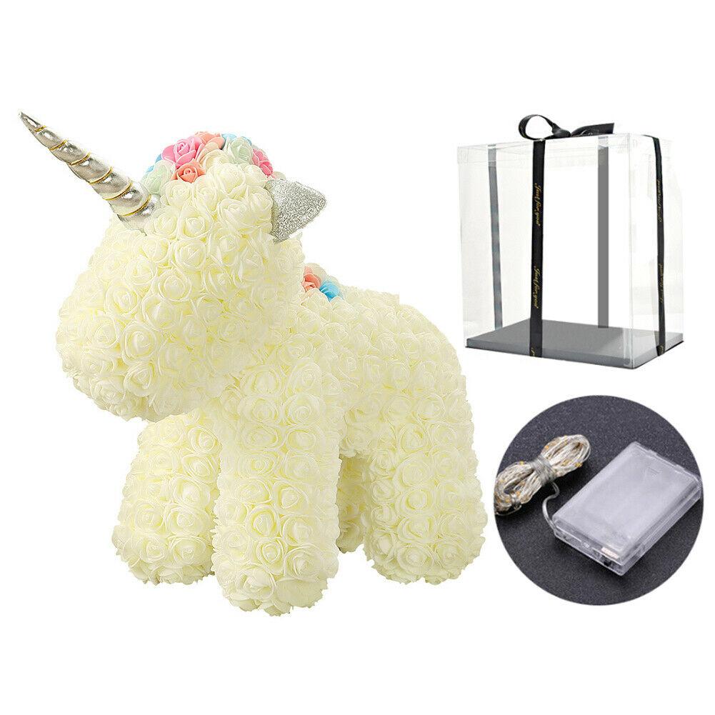 Gorgeous White Rose Unicorn with LED Light and Gift Box - 40cm