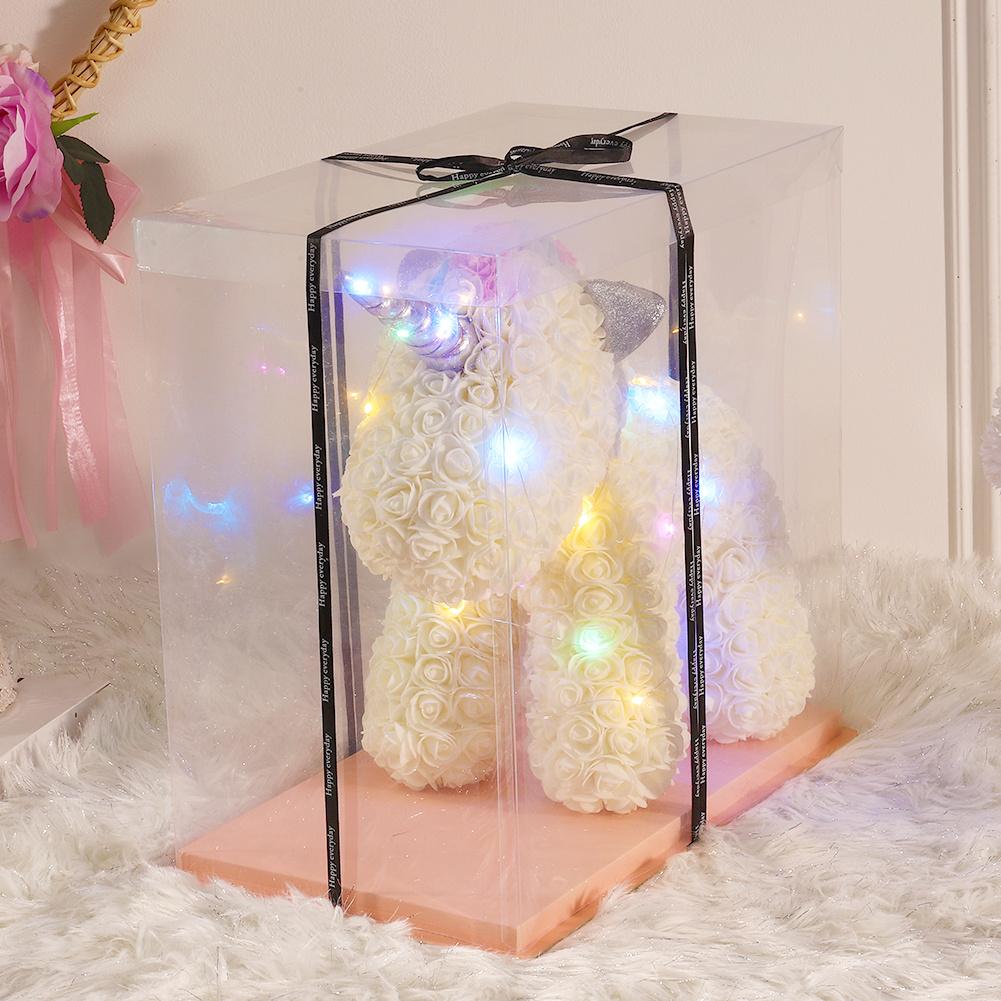 Gorgeous White Rose Unicorn with LED Light and Gift Box - 40cm